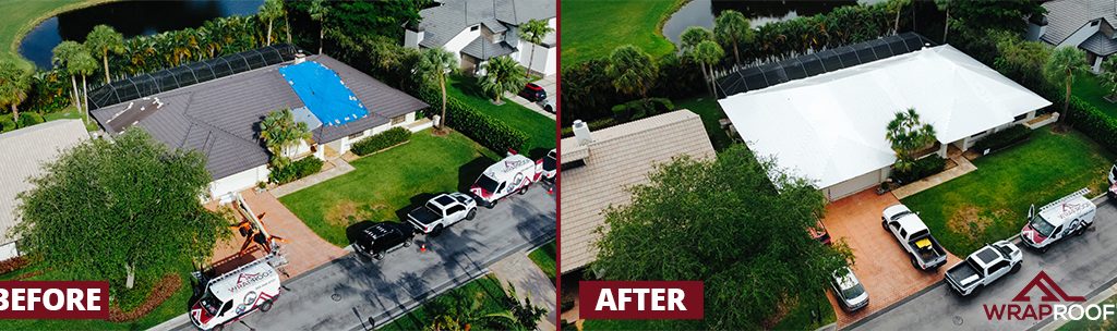 Blue tarps will not secure property from roof leaks as it does not cover entire property.